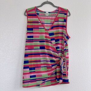 Multicolored wrap style sleeveless top, size XL